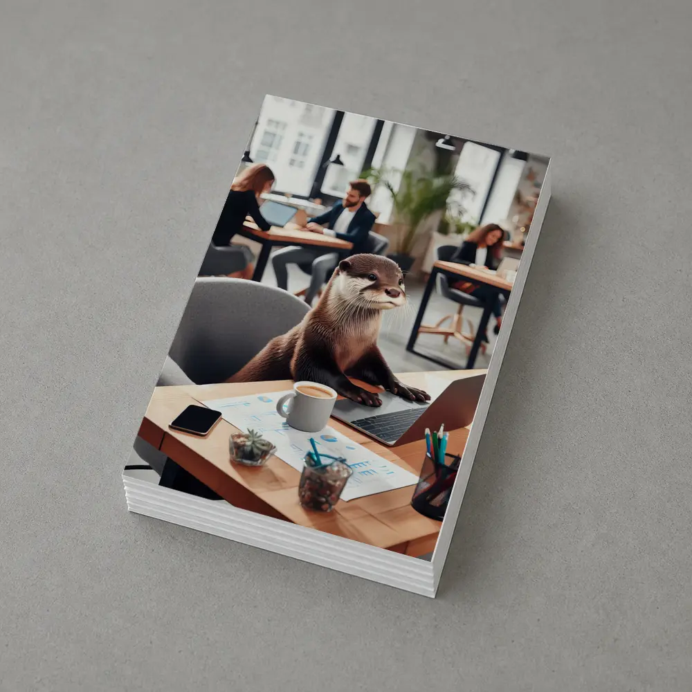 Otter Working at Office Desk Laptop – Postcards