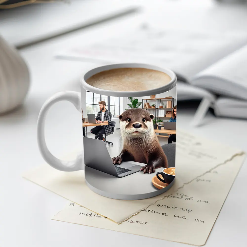Otter Working On Laptop In Office – Mugs