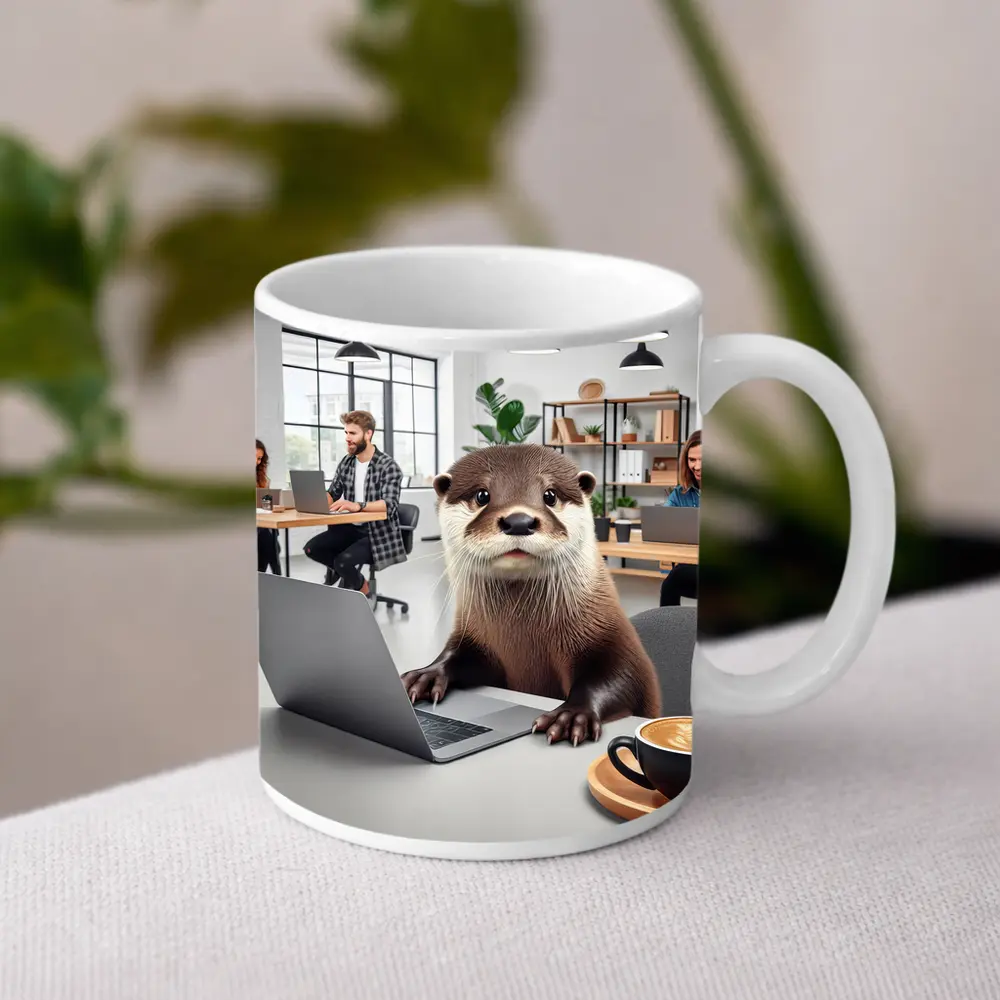 Otter Working On Laptop In Office – Mugs