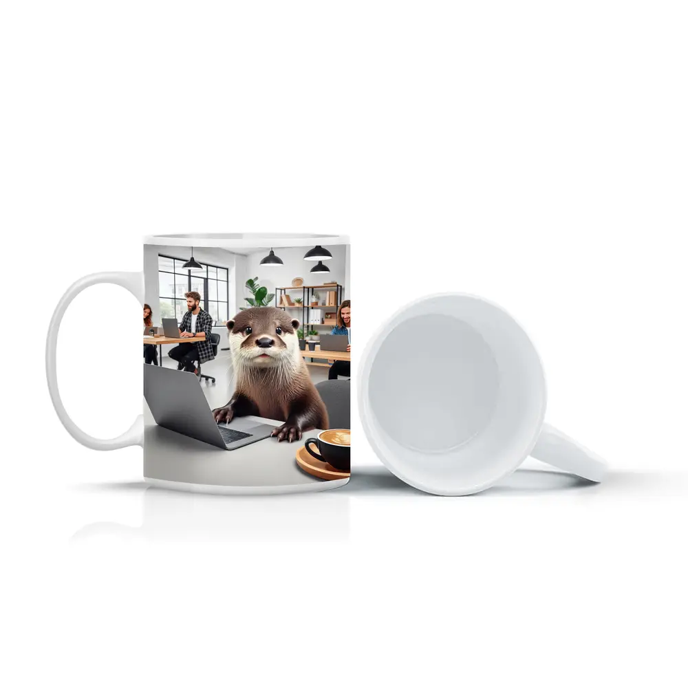 Otter Working On Laptop In Office – Mugs