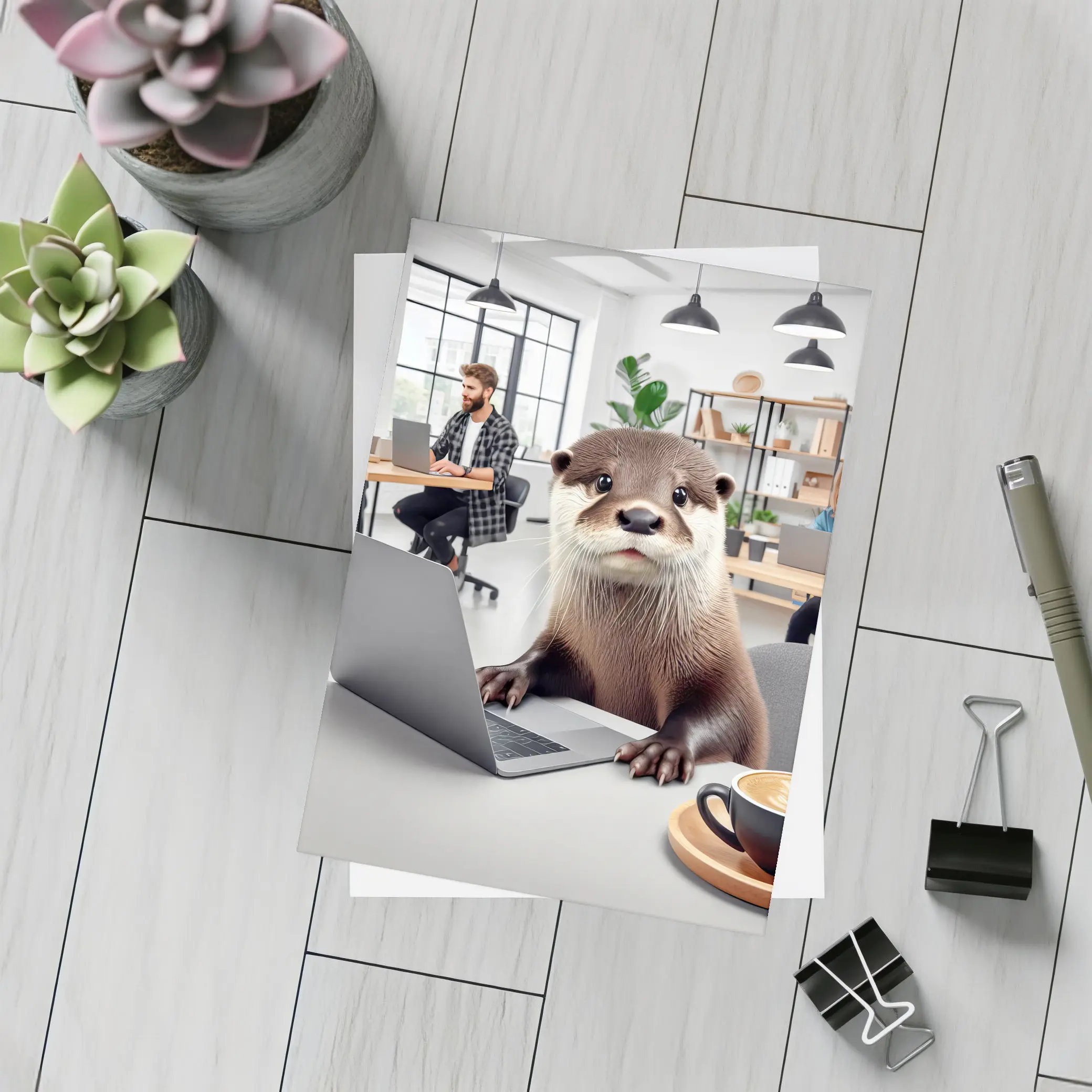 Otter Working On Laptop In Office – Postcards