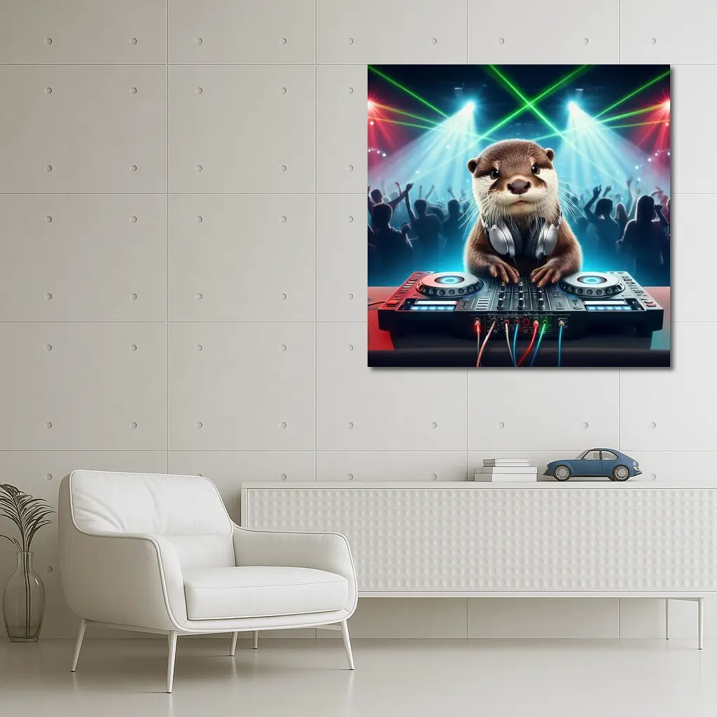 Otter DJ Spinning Decks At Club Party – Wall Art