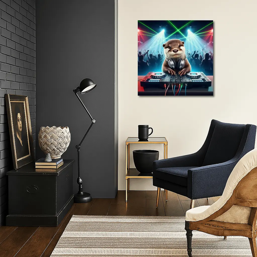 Otter DJ Spinning Decks At Club Party – Wall Art