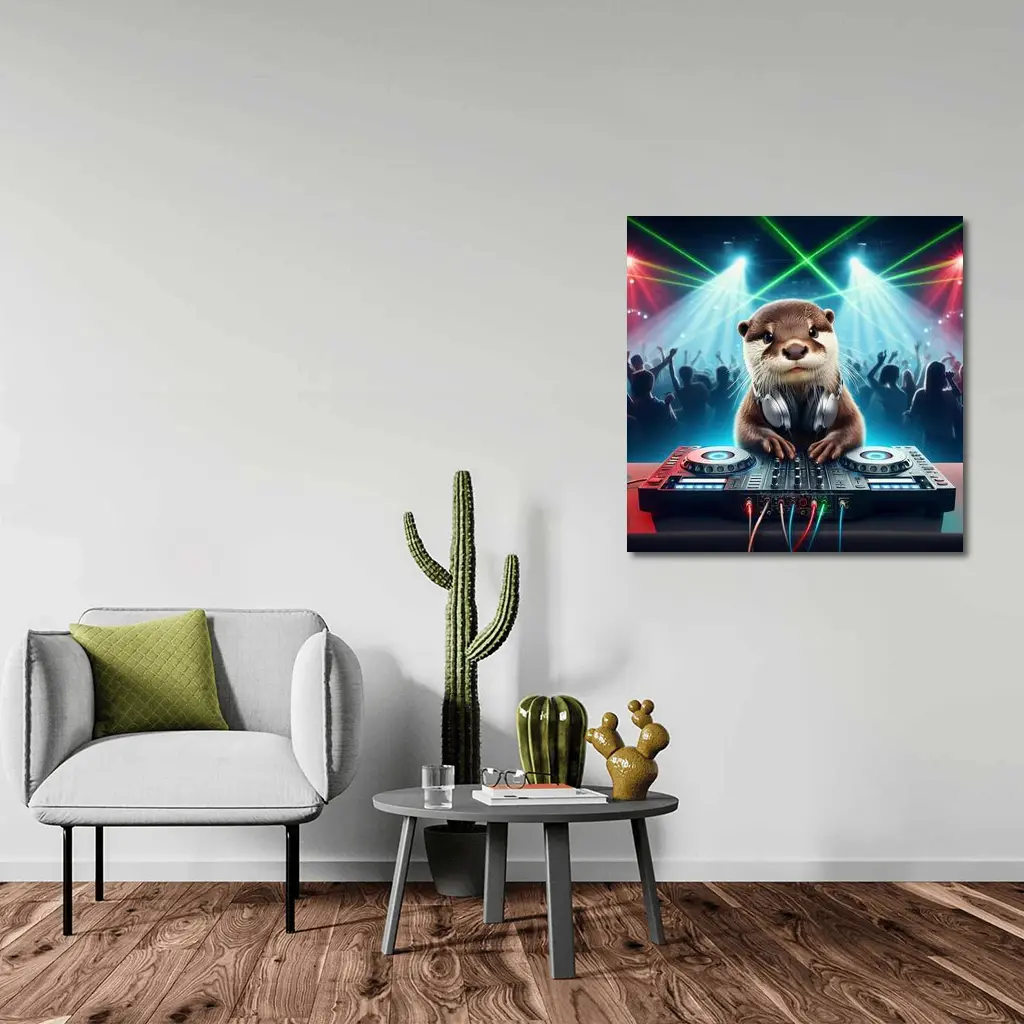 Otter DJ Spinning Decks At Club Party – Wall Art