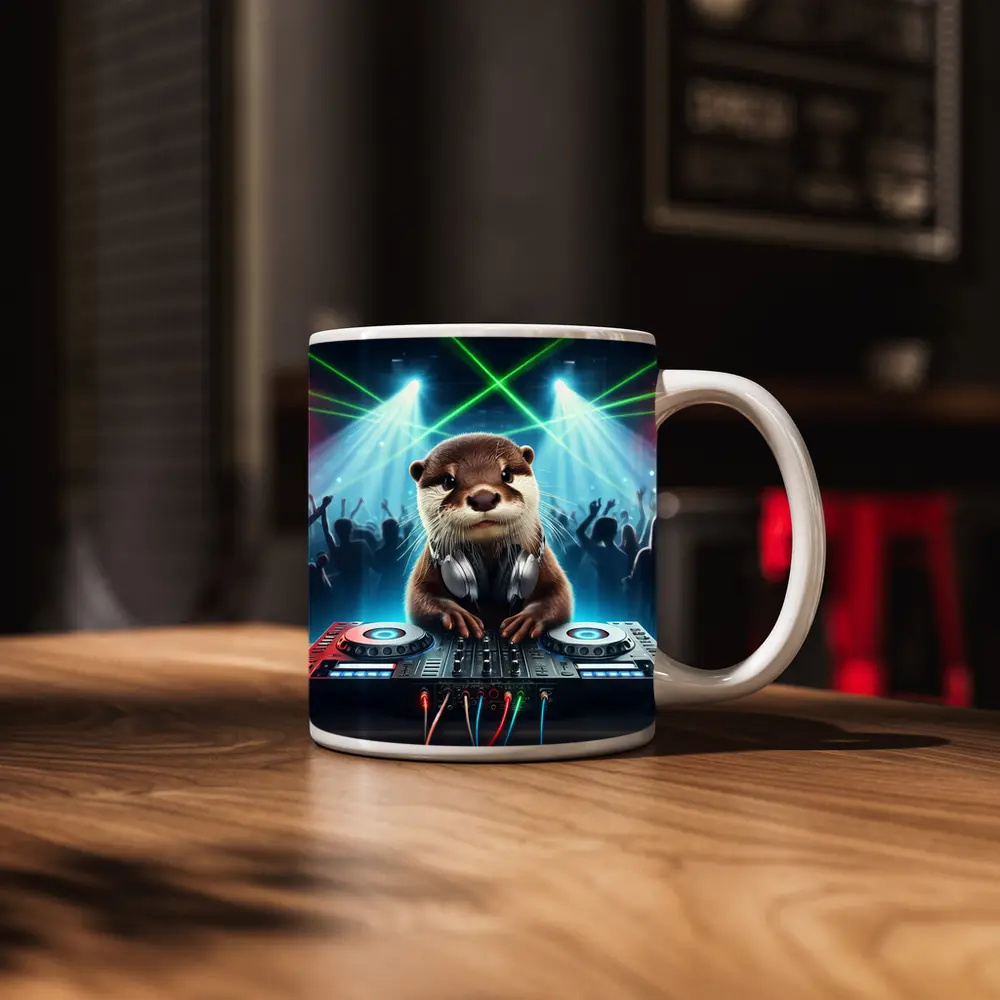 Otter DJ Spinning Decks At Club Party – Mugs