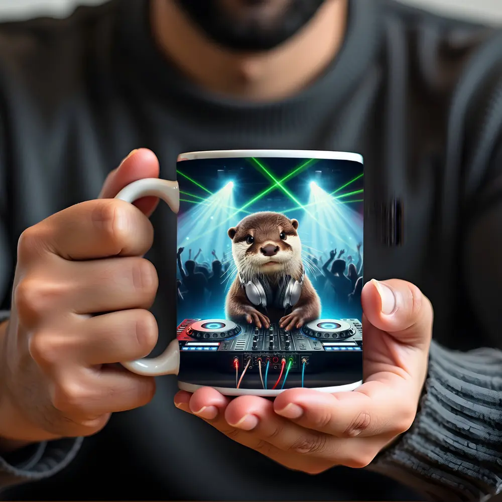 Otter DJ Spinning Decks At Club Party – Mugs