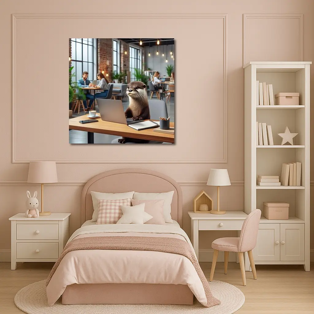 Otter Working on Laptop in Office – Wall Art