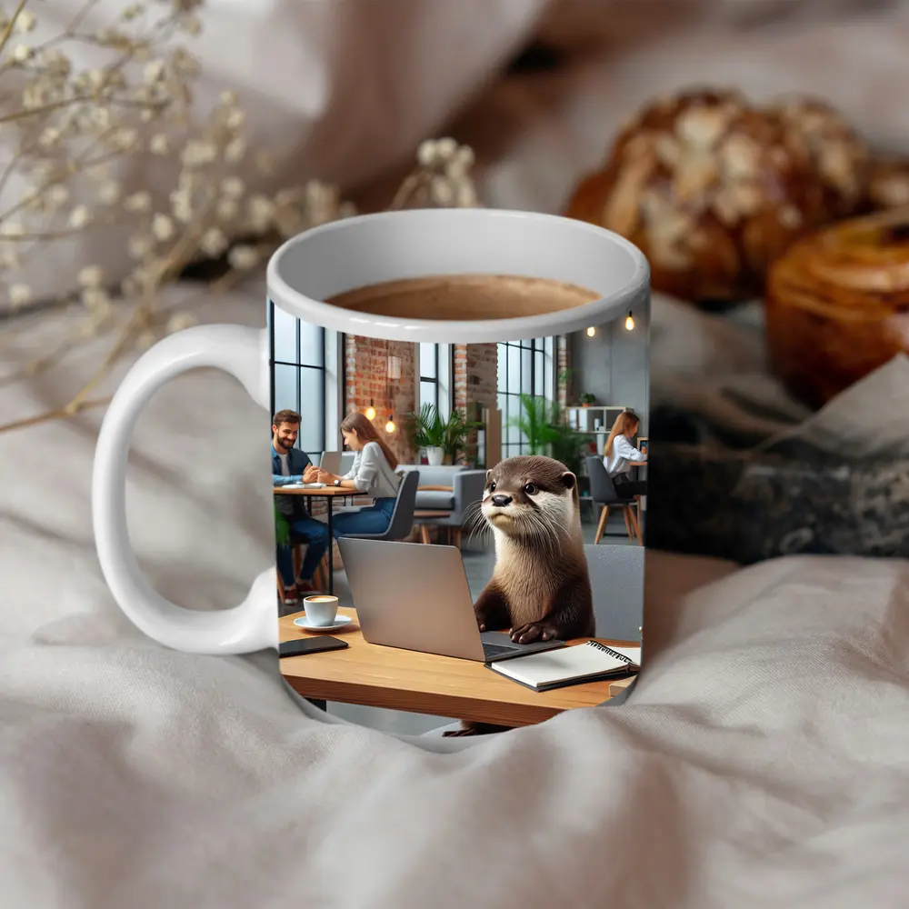 Otter Working on Laptop in Office – Mugs