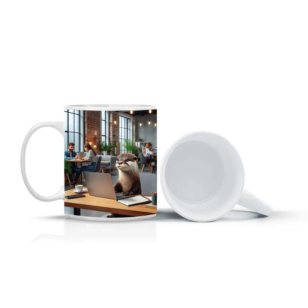 Otter Working on Laptop in Office – Mugs