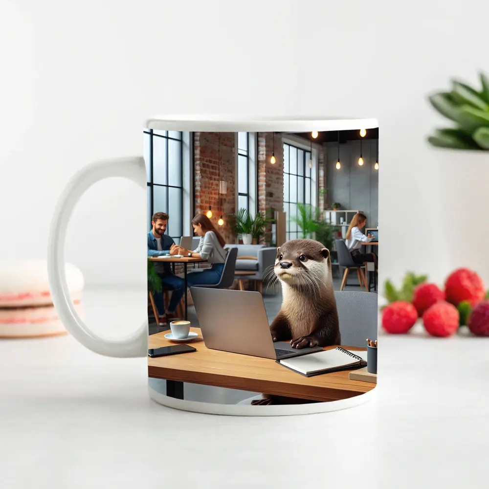 Otter Working on Laptop in Office – Mugs