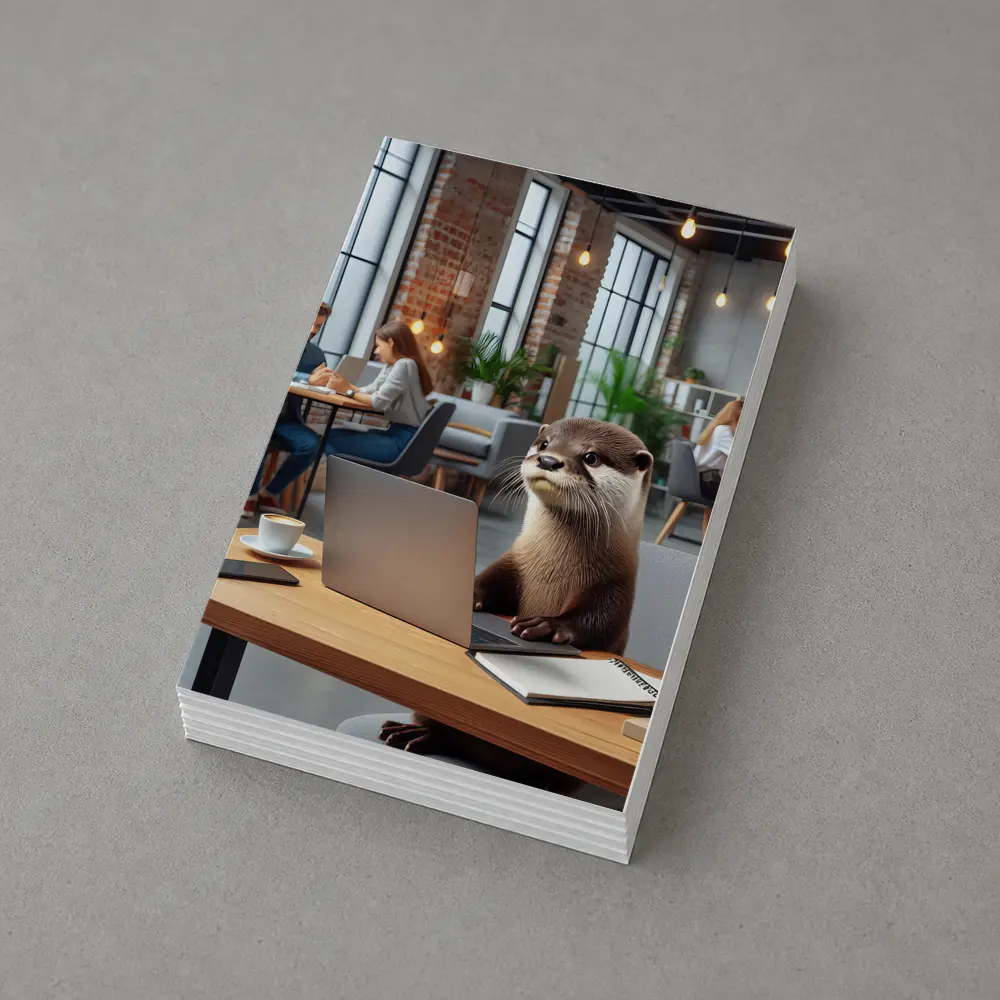 Otter Working on Laptop in Office – Postcards