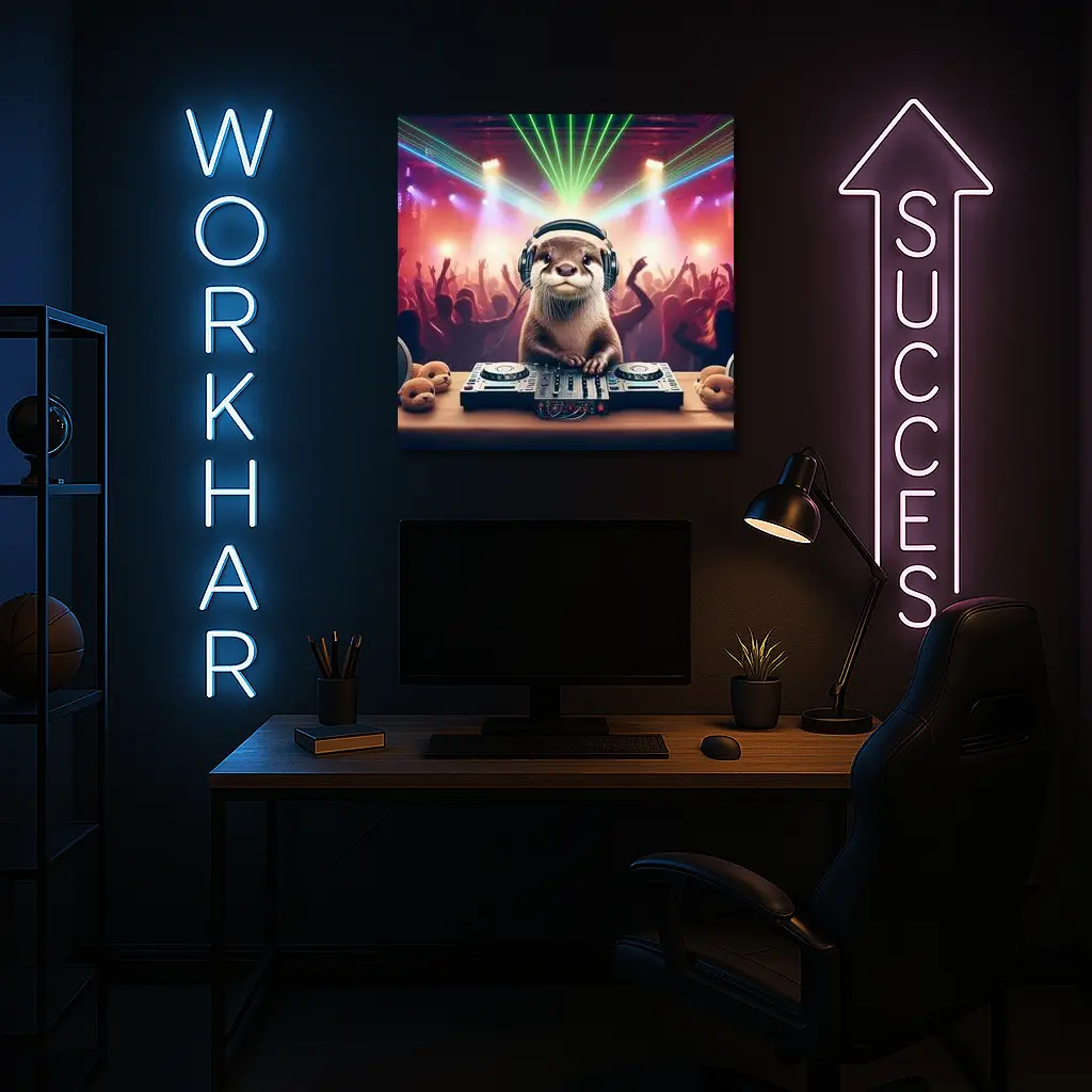 Otter DJ Spinning at Neon Club Party – Wall Art