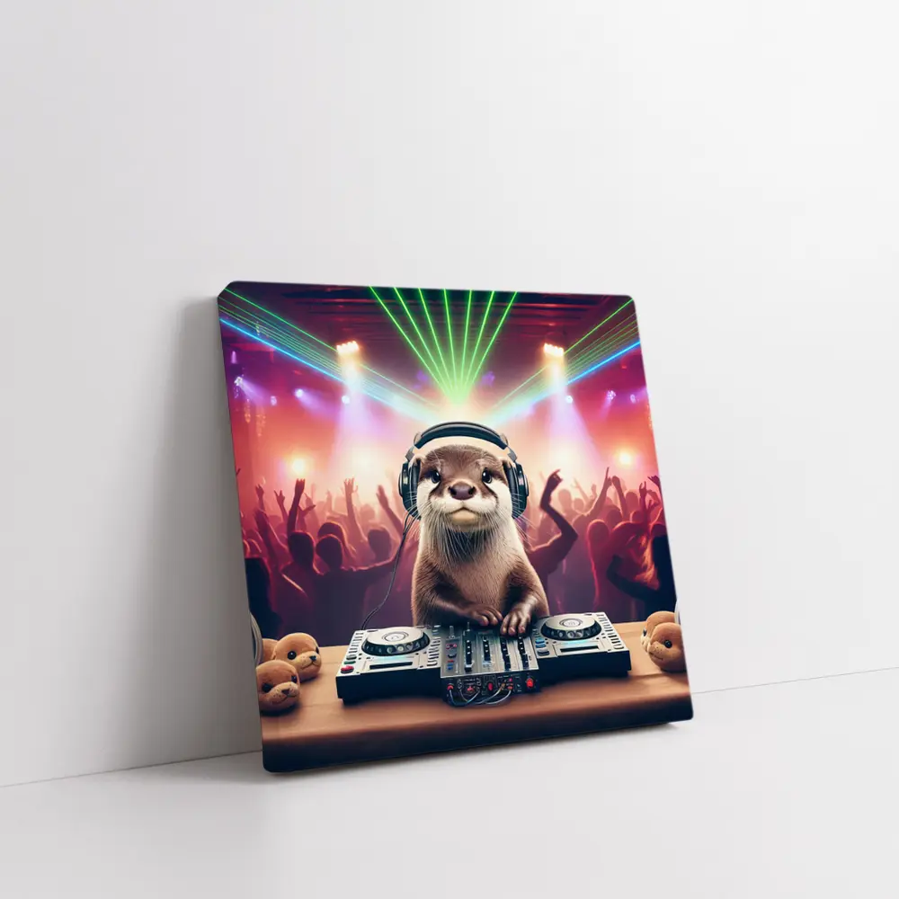 Otter DJ Spinning at Neon Club Party – Wall Art