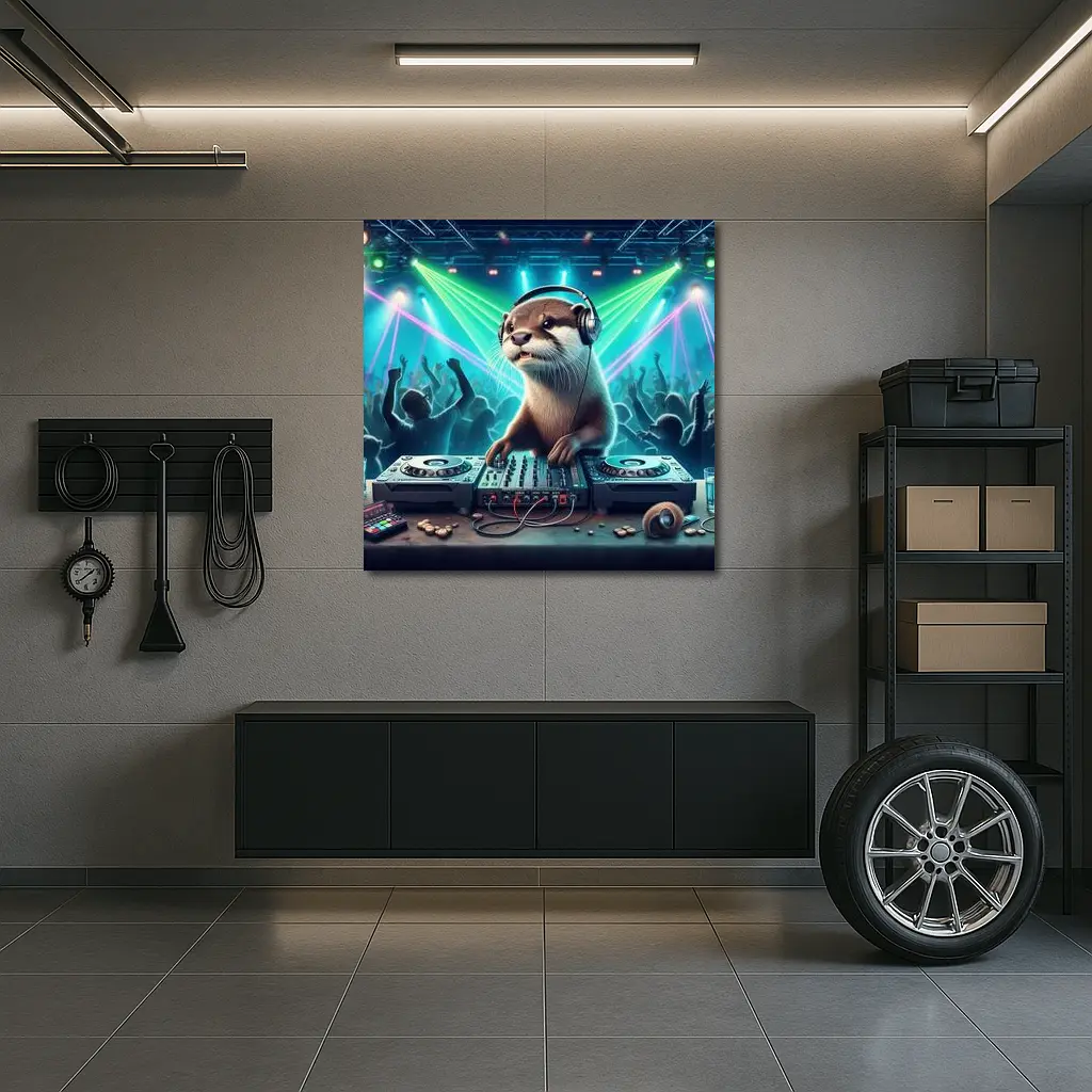 Otter DJ Spinning at Neon Club Party – Wall Art