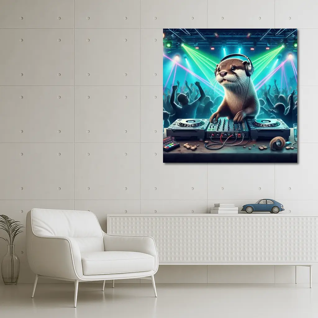 Otter DJ Spinning at Neon Club Party – Wall Art