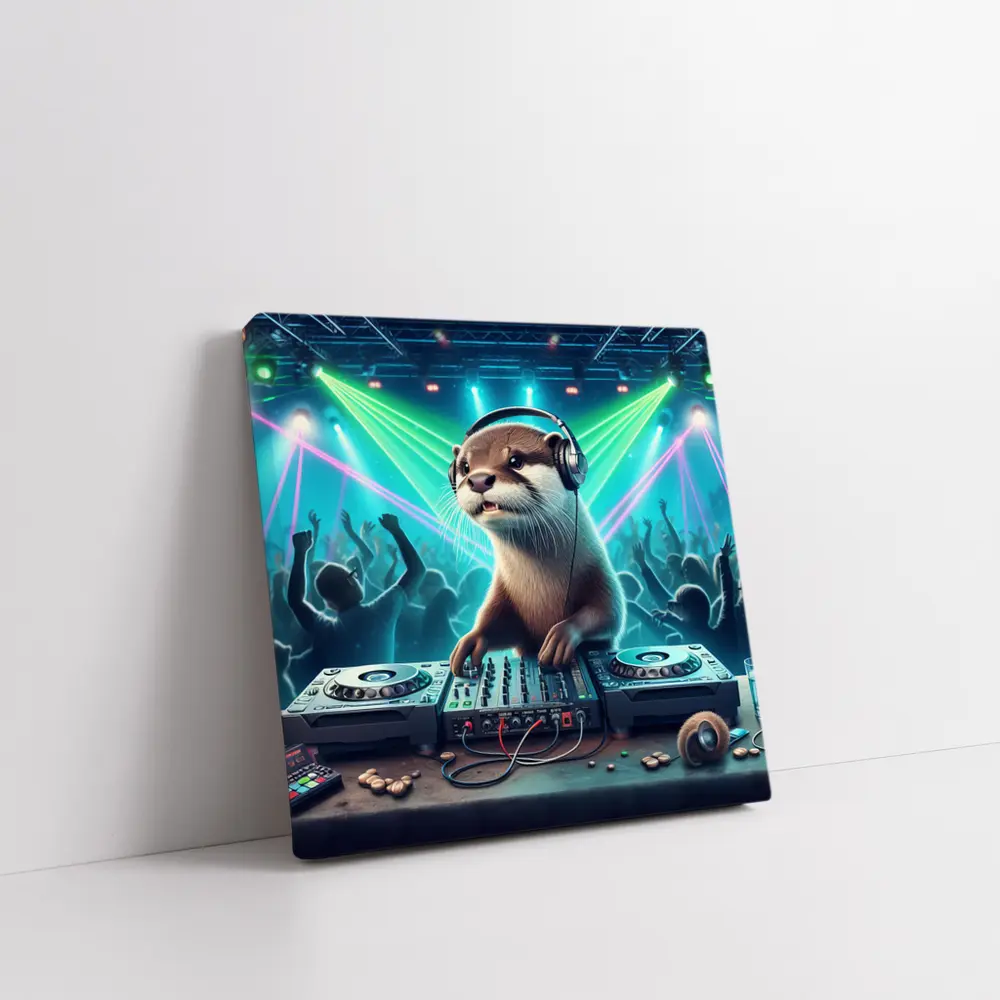 Otter DJ Spinning at Neon Club Party – Wall Art