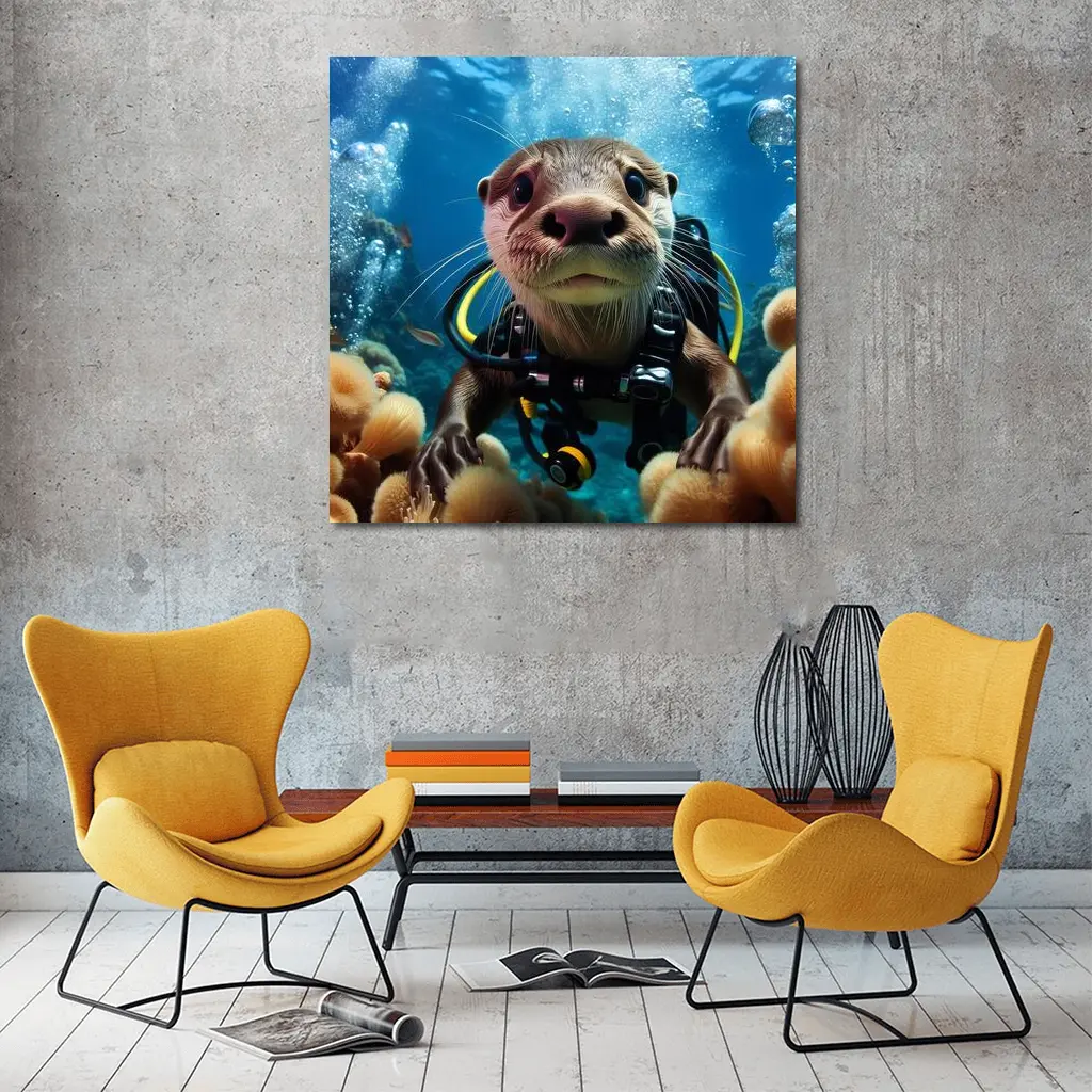 Otter Scuba Diver Underwater Coral Reef – Wall Art