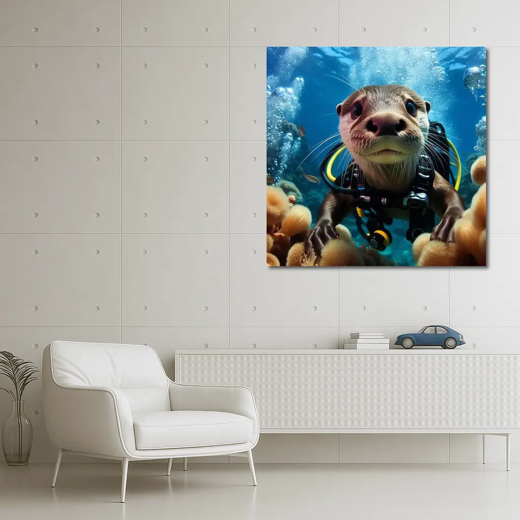 Otter Scuba Diver Underwater Coral Reef – Wall Art
