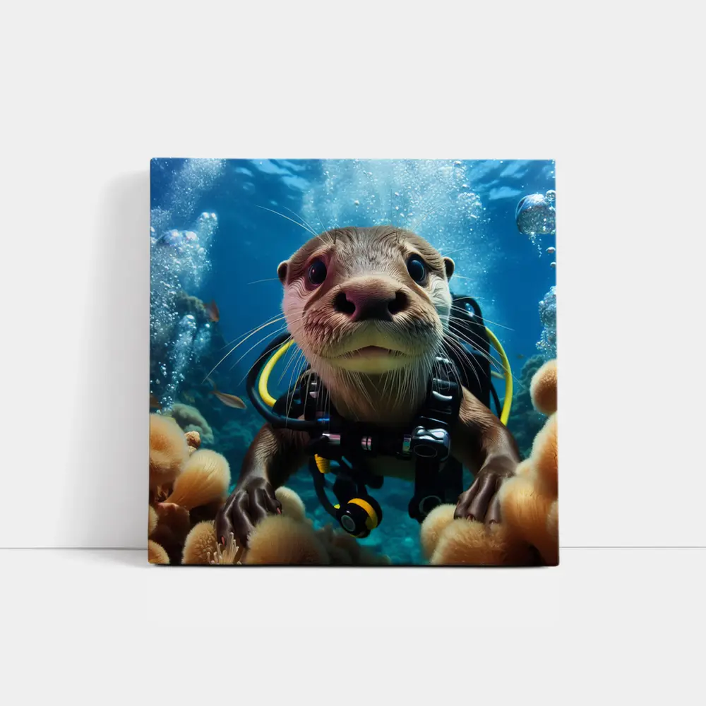 Otter Scuba Diver Underwater Coral Reef – Wall Art