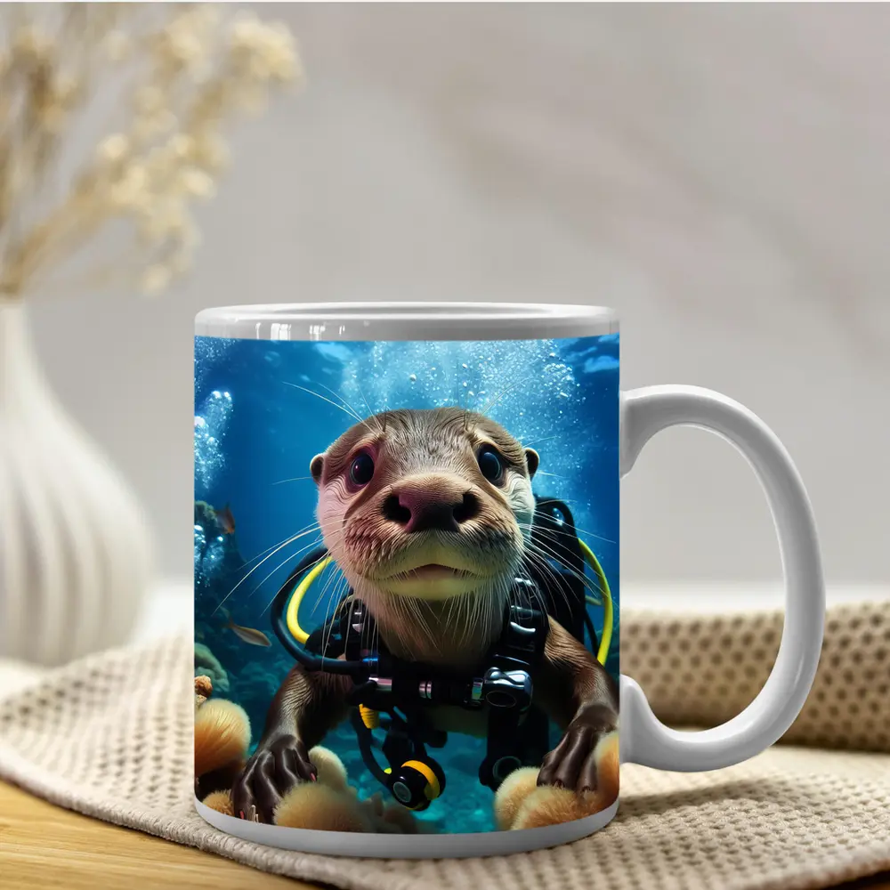 Otter Scuba Diver Underwater Coral Reef – Mugs
