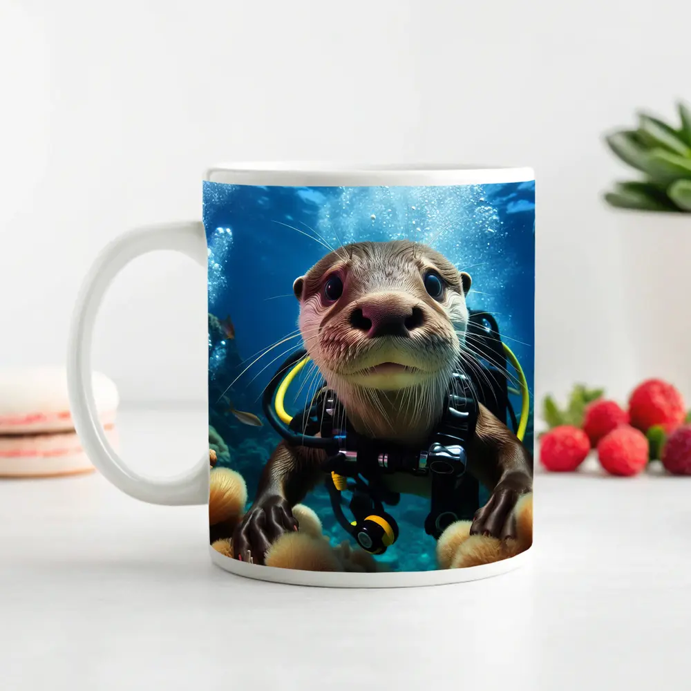 Otter Scuba Diver Underwater Coral Reef – Mugs