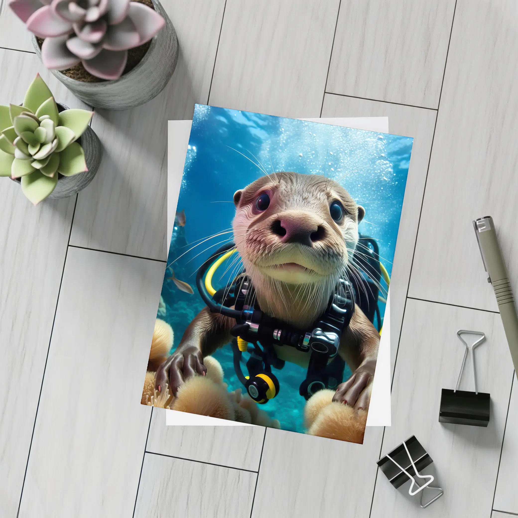 Otter Scuba Diver Underwater Coral Reef – Postcards