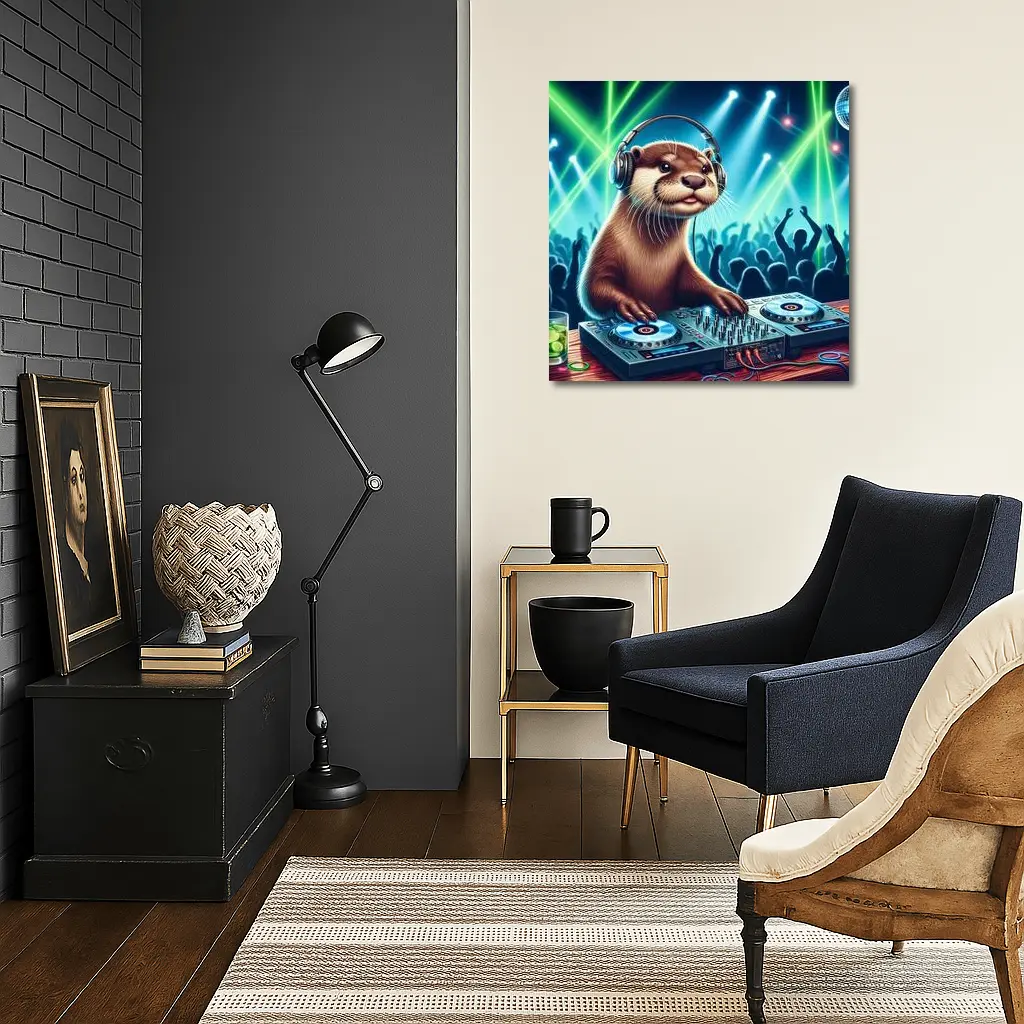 Otter DJ Spinning Records At Night Club – Wall Art