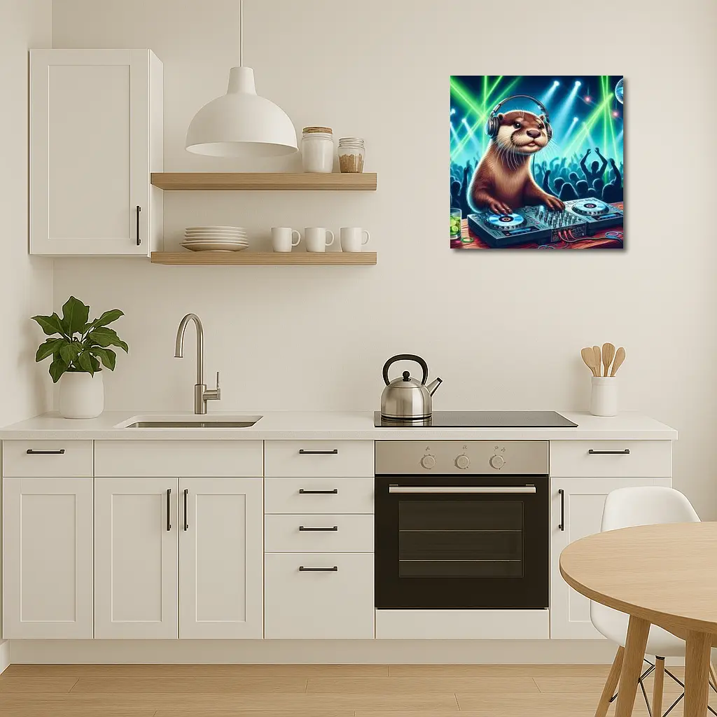 Otter DJ Spinning Records At Night Club – Wall Art