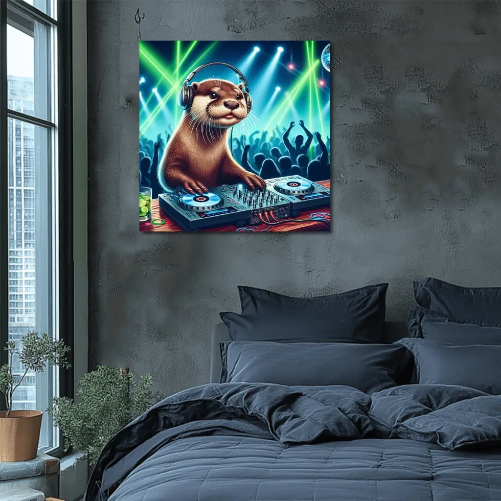 Otter DJ Spinning Records At Night Club – Wall Art