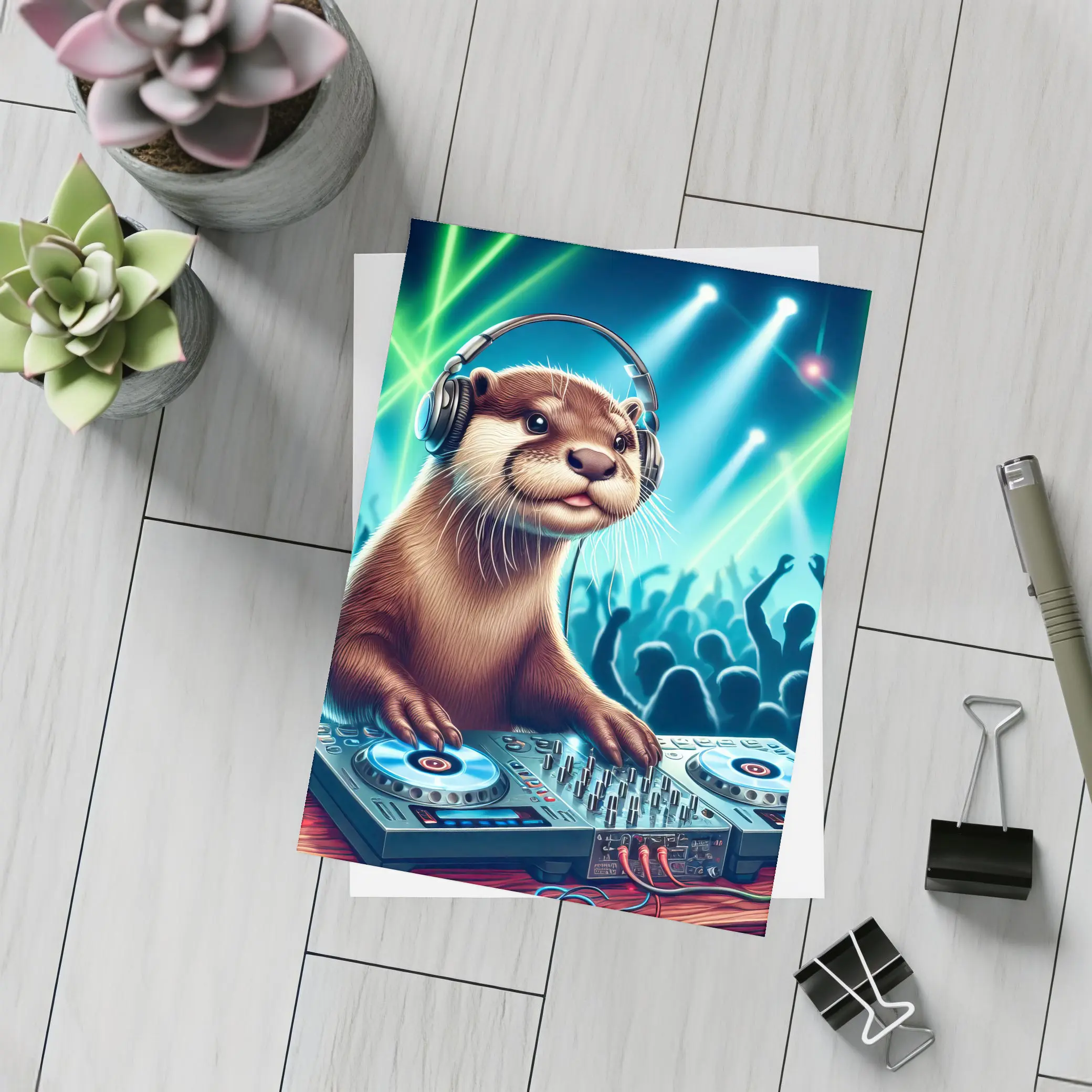Otter DJ Spinning Records At Night Club – Postcards