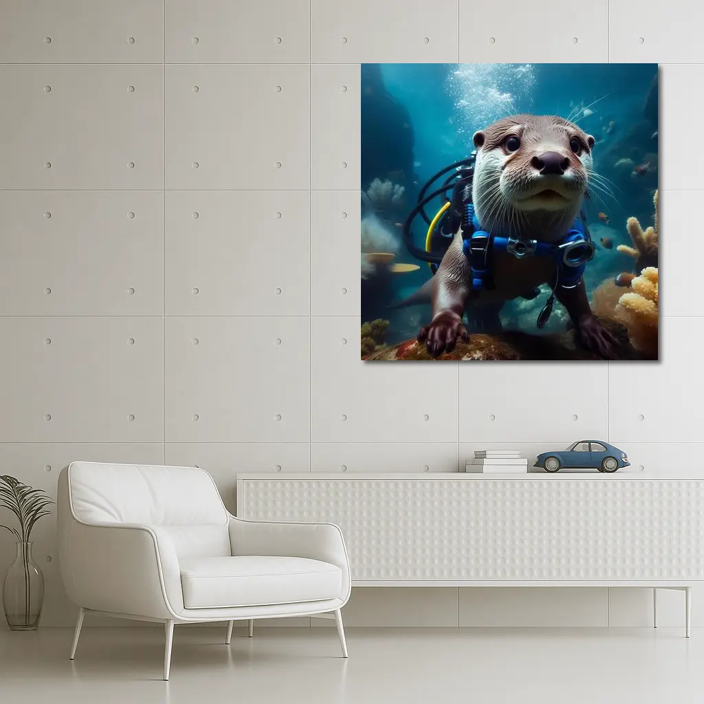 Otter Scuba Diver Underwater Coral Reef – Wall Art