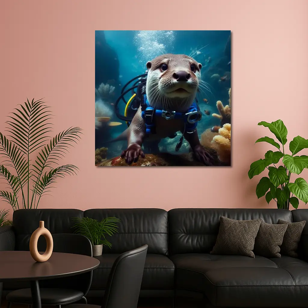 Otter Scuba Diver Underwater Coral Reef – Wall Art