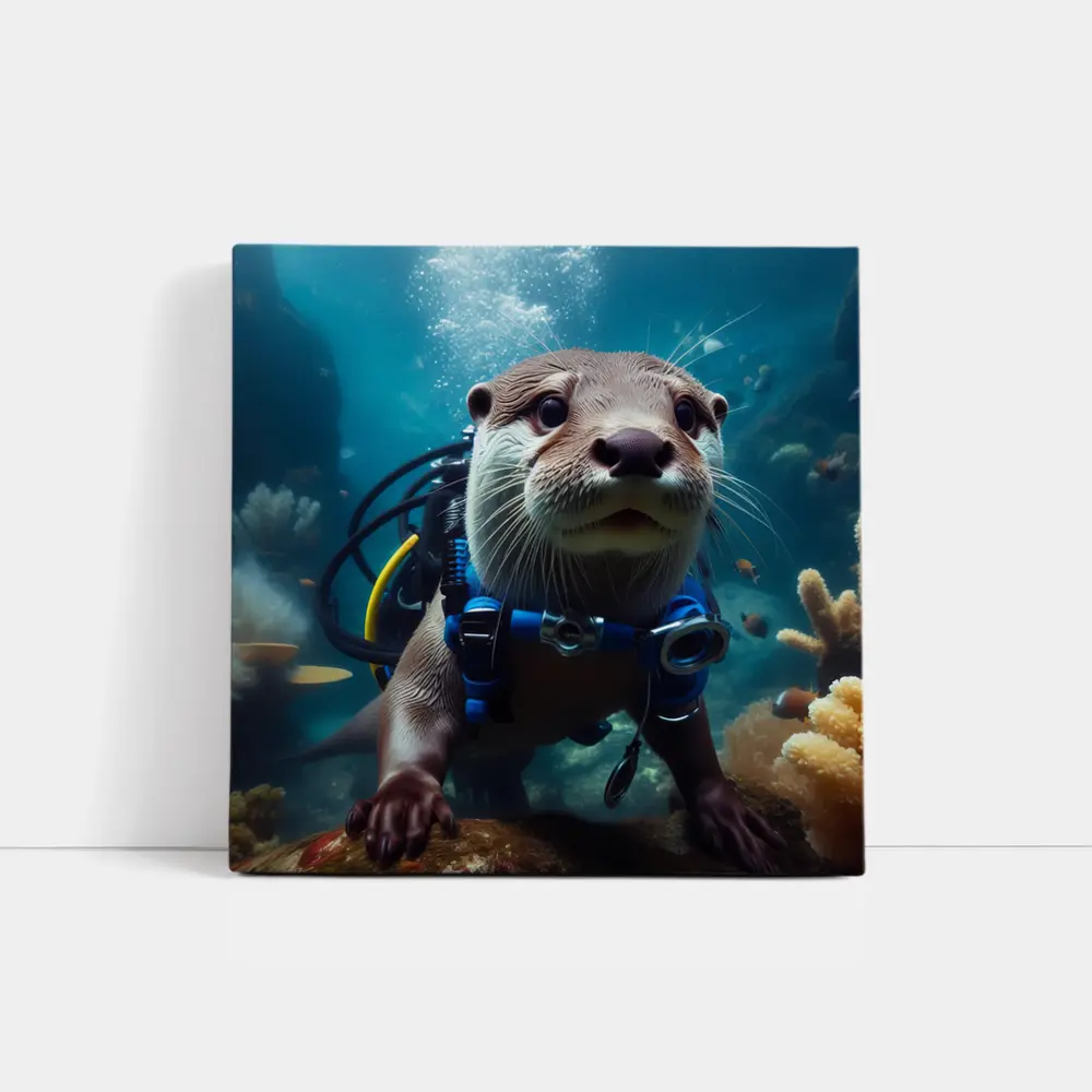Otter Scuba Diver Underwater Coral Reef – Wall Art