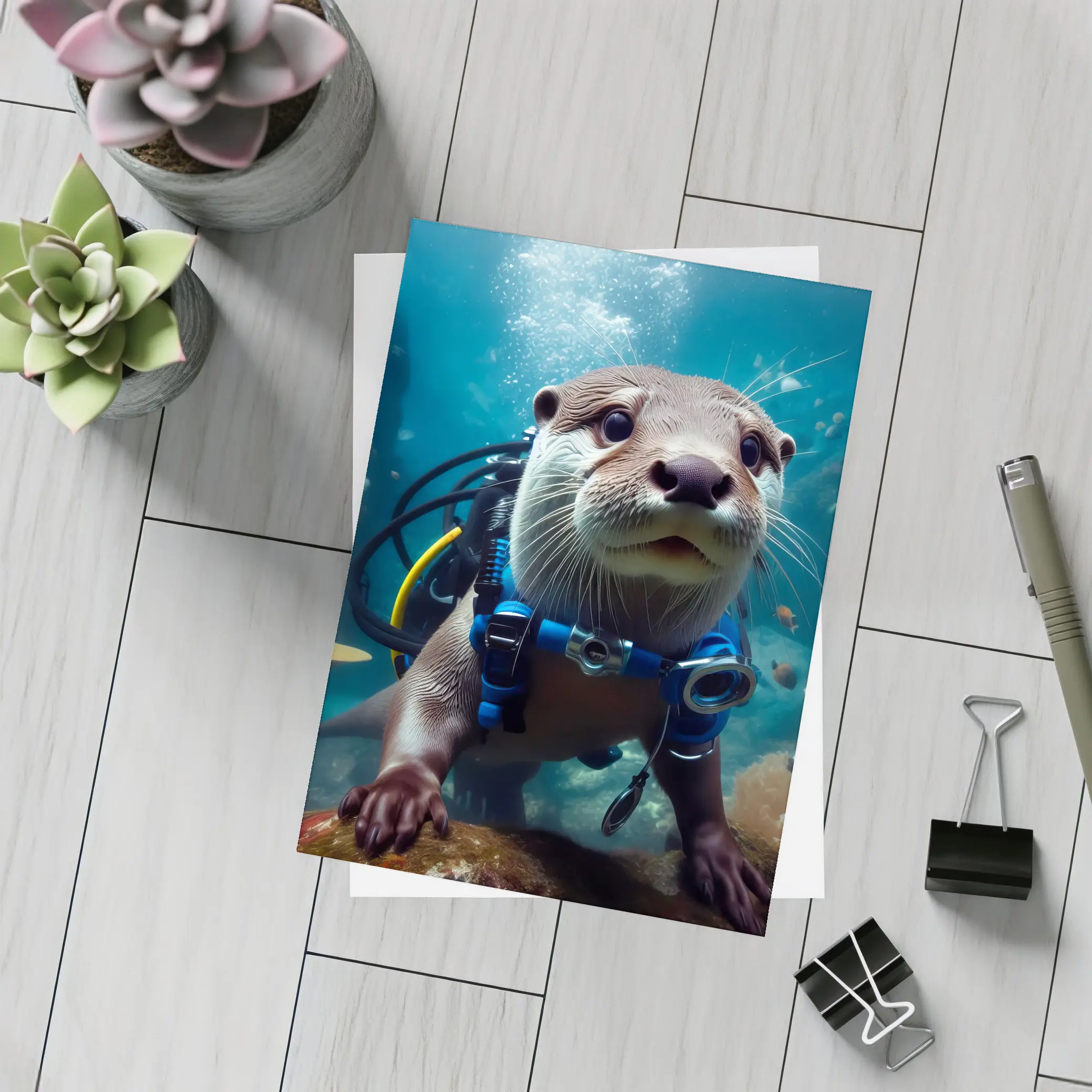Otter Scuba Diver Underwater Coral Reef – Postcards