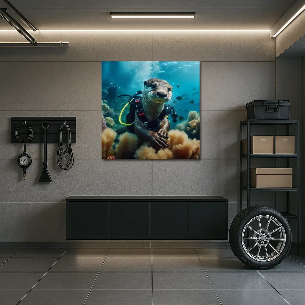 Otter Scuba Diver Underwater Coral Reef – Wall Art