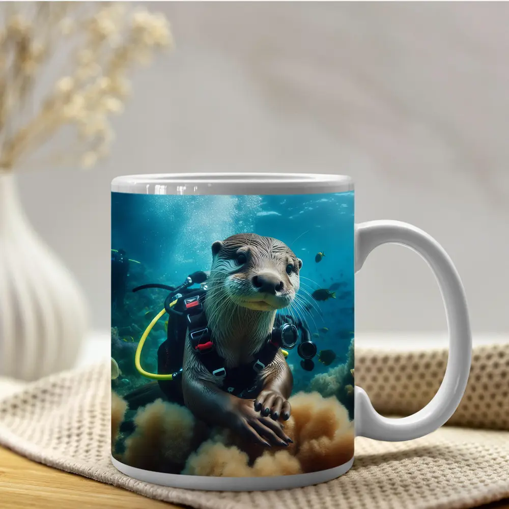 Otter Scuba Diver Underwater Coral Reef – Mugs