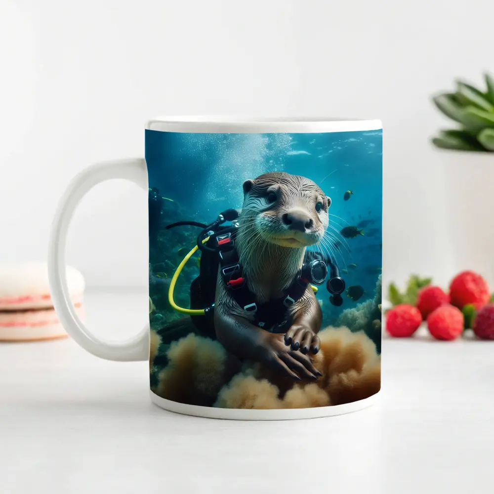 Otter Scuba Diver Underwater Coral Reef – Mugs