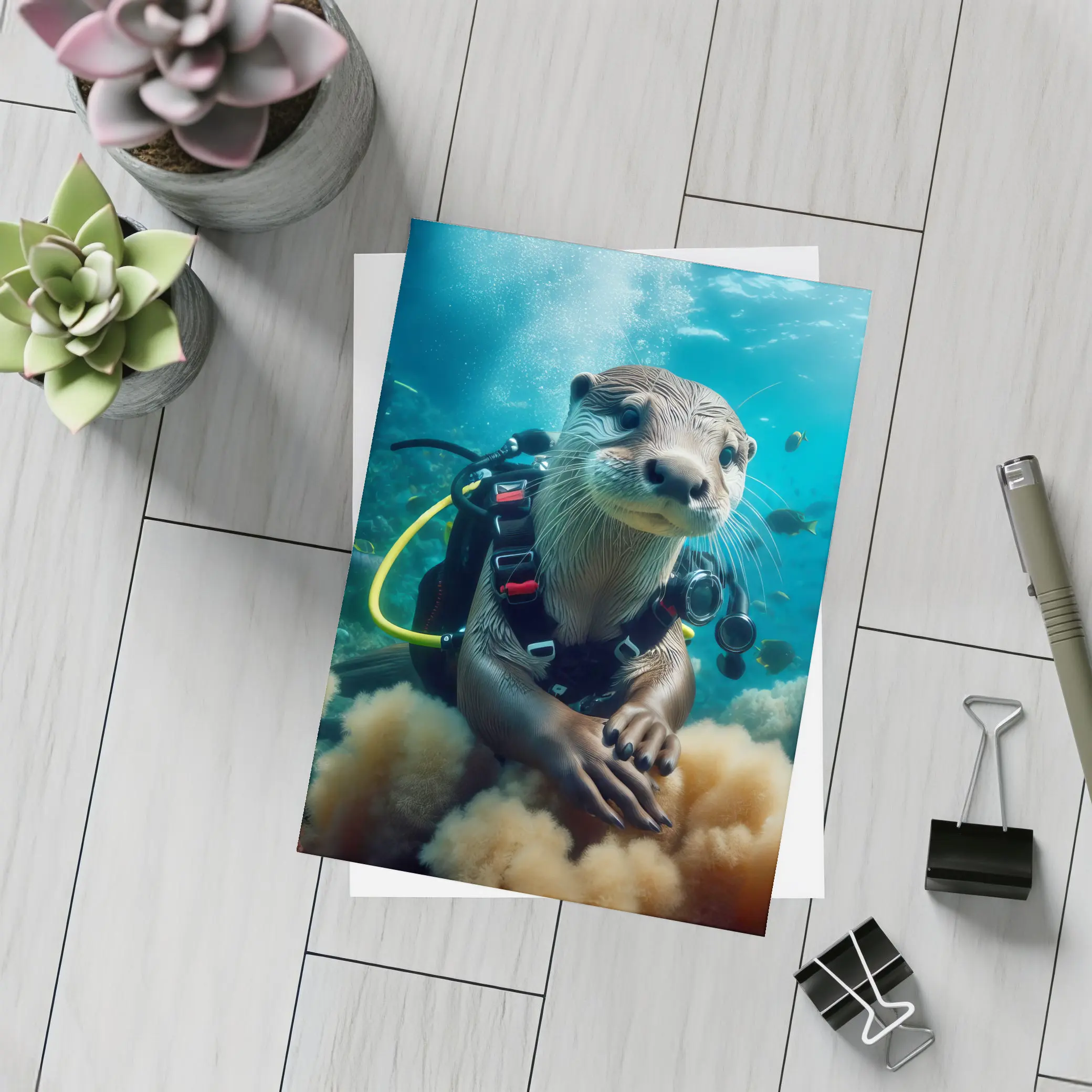 Otter Scuba Diver Underwater Coral Reef – Postcards