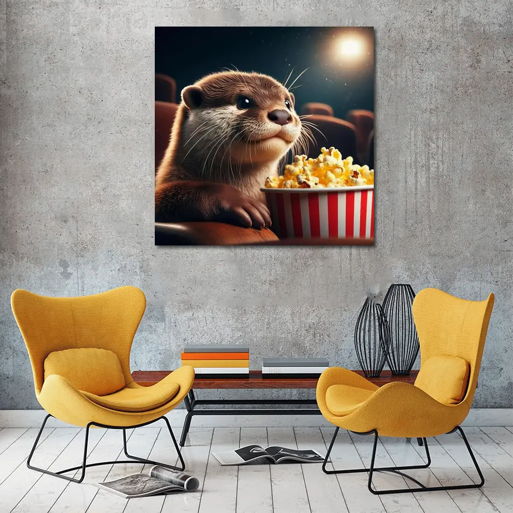 Otter Watching Movie With Popcorn – Wall Art