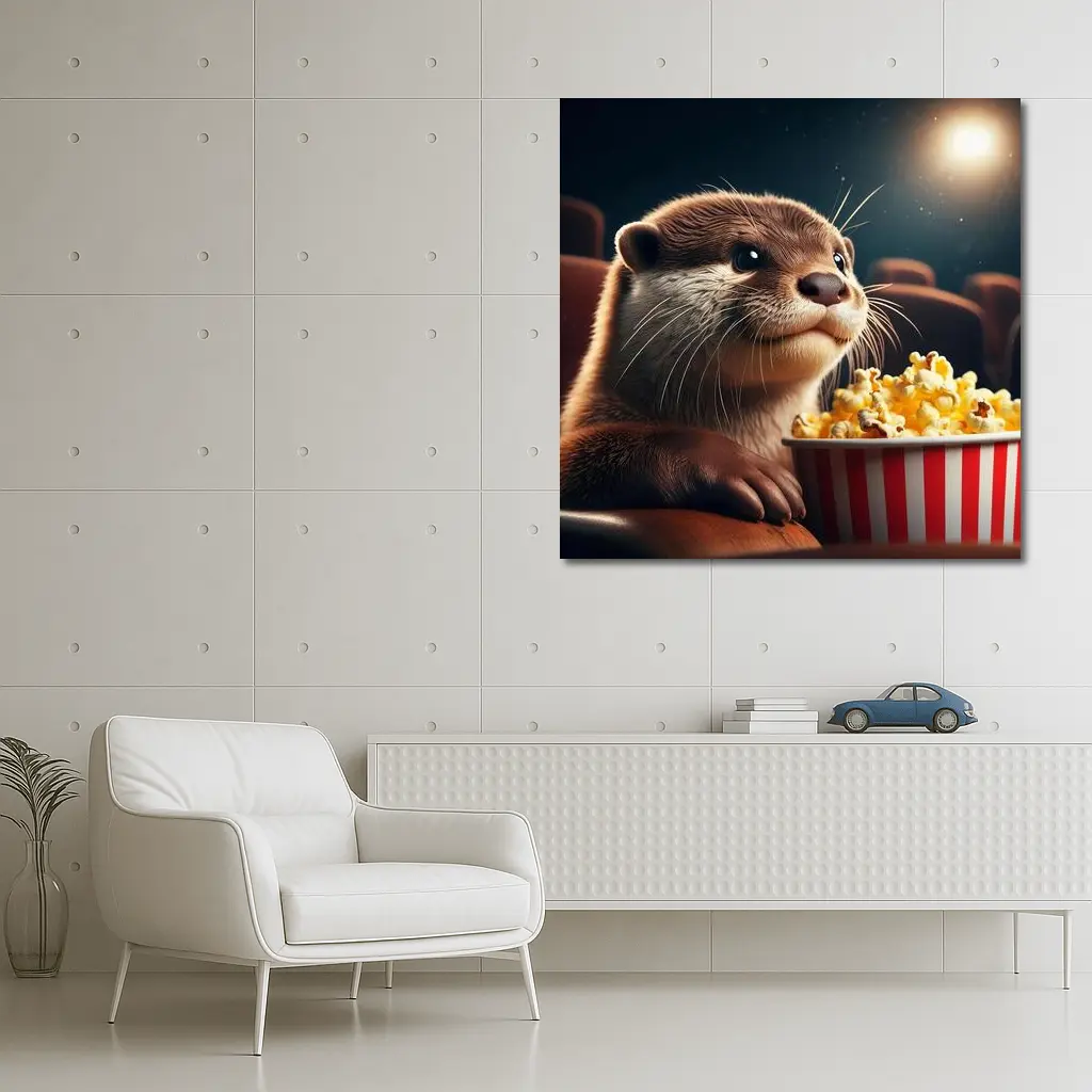 Otter Watching Movie With Popcorn – Wall Art