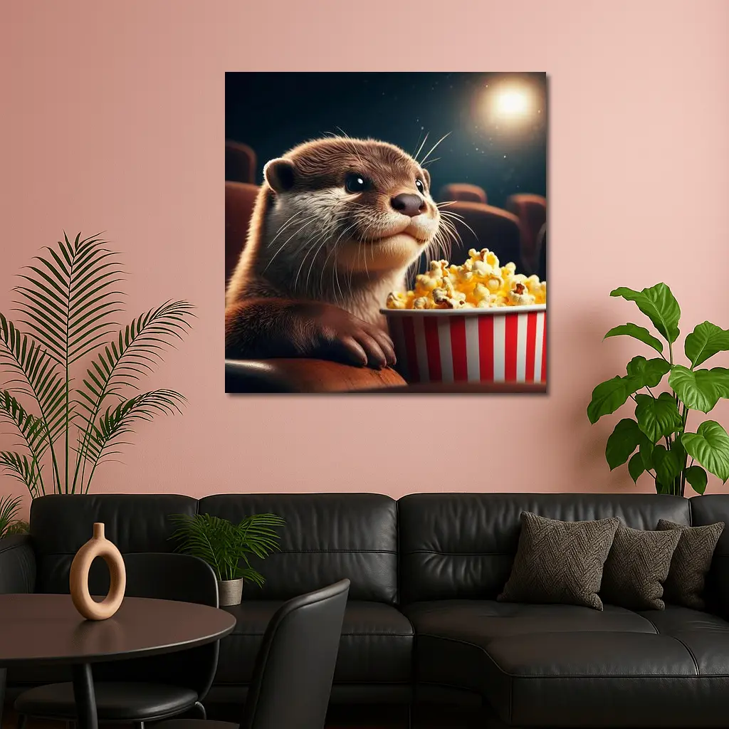 Otter Watching Movie With Popcorn – Wall Art