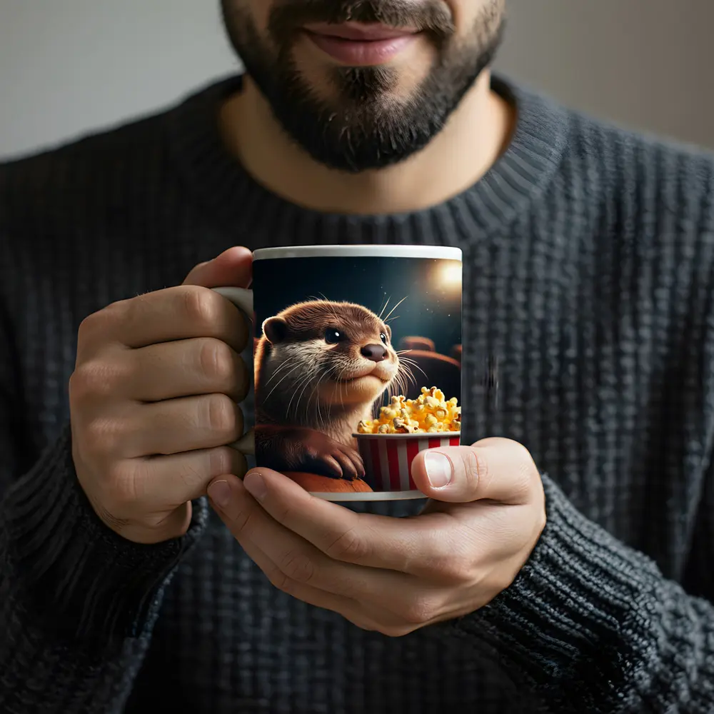 Otter Watching Movie With Popcorn – Mugs