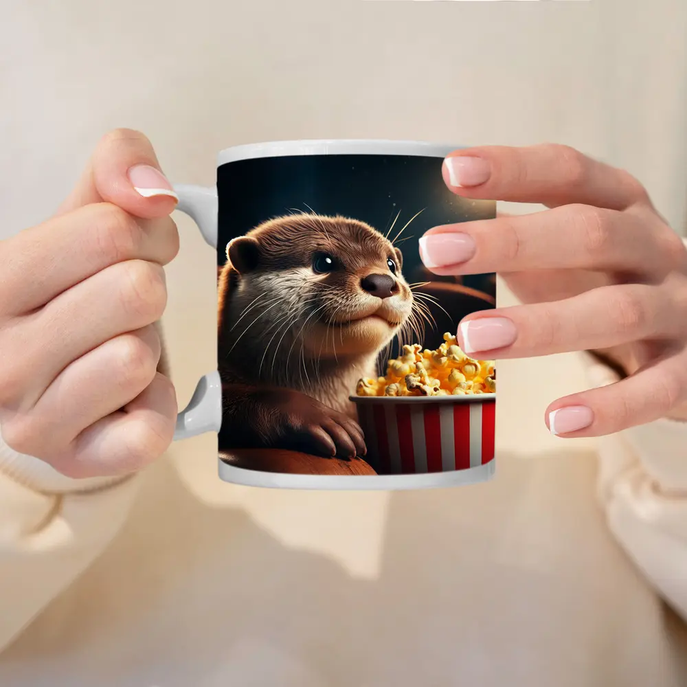 Otter Watching Movie With Popcorn – Mugs