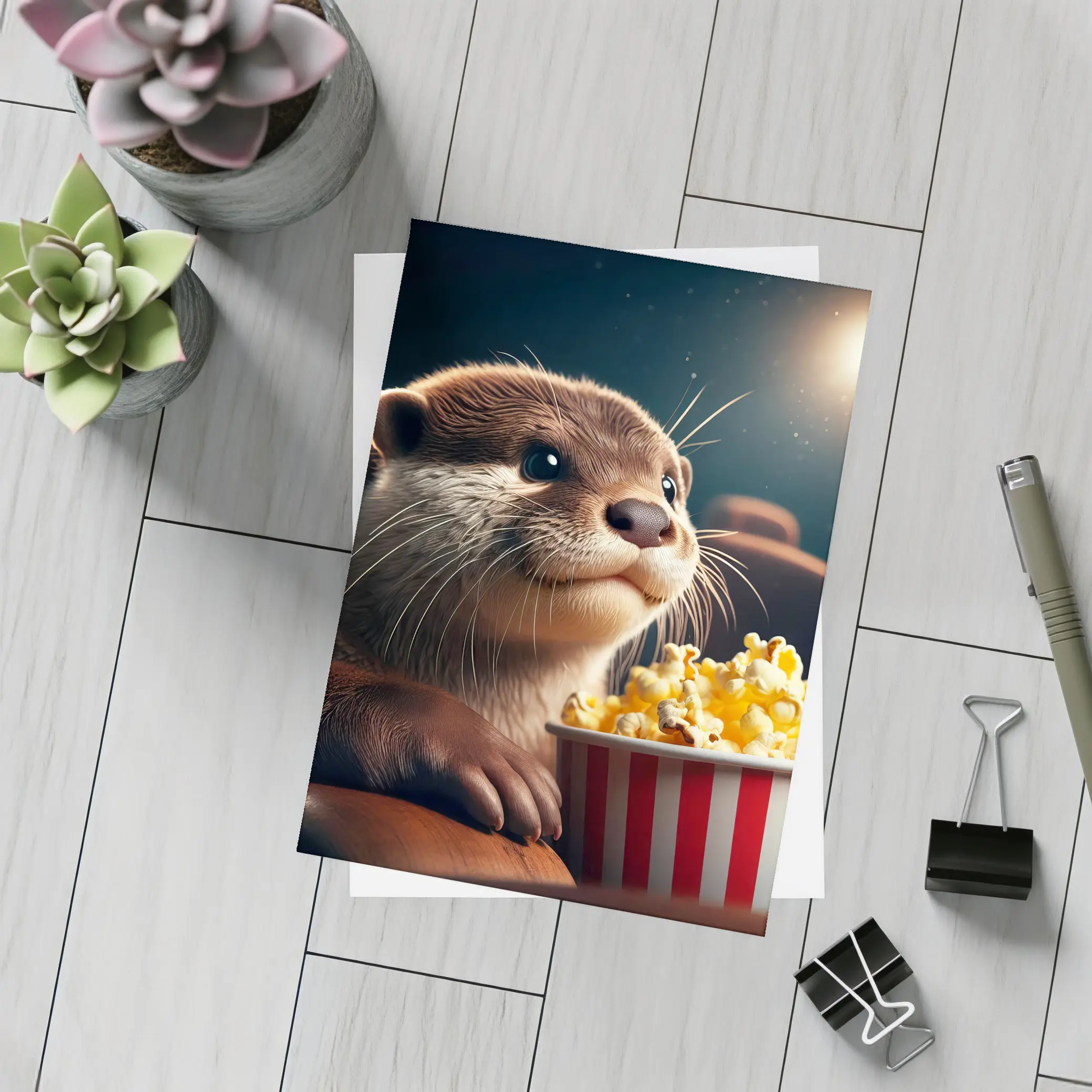 Otter Watching Movie With Popcorn – Postcards