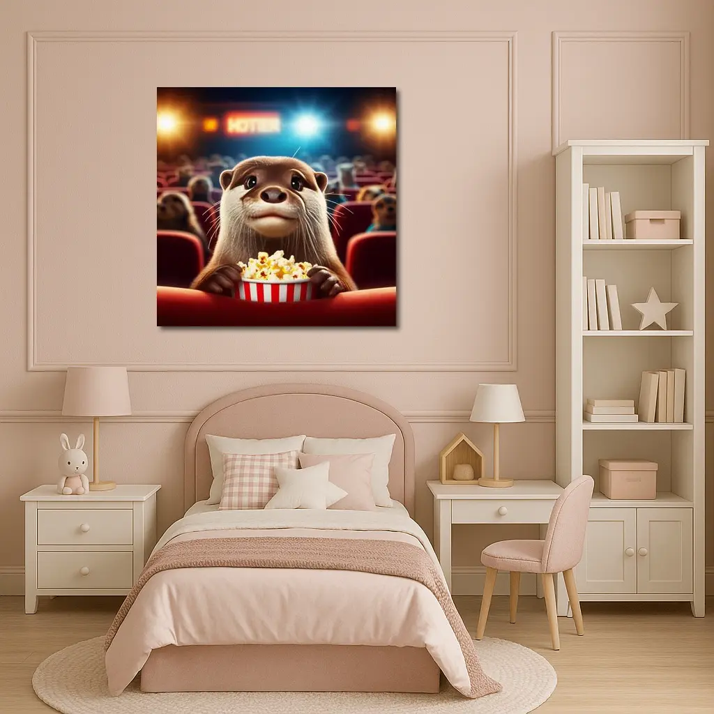 Otter Watching Movie With Popcorn – Wall Art