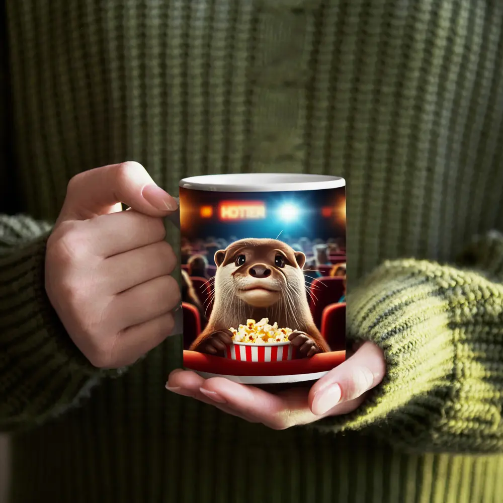 Otter Watching Movie With Popcorn – Mugs
