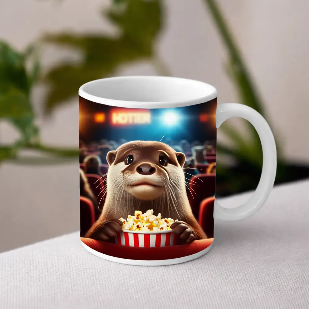 Otter Watching Movie With Popcorn – Mugs