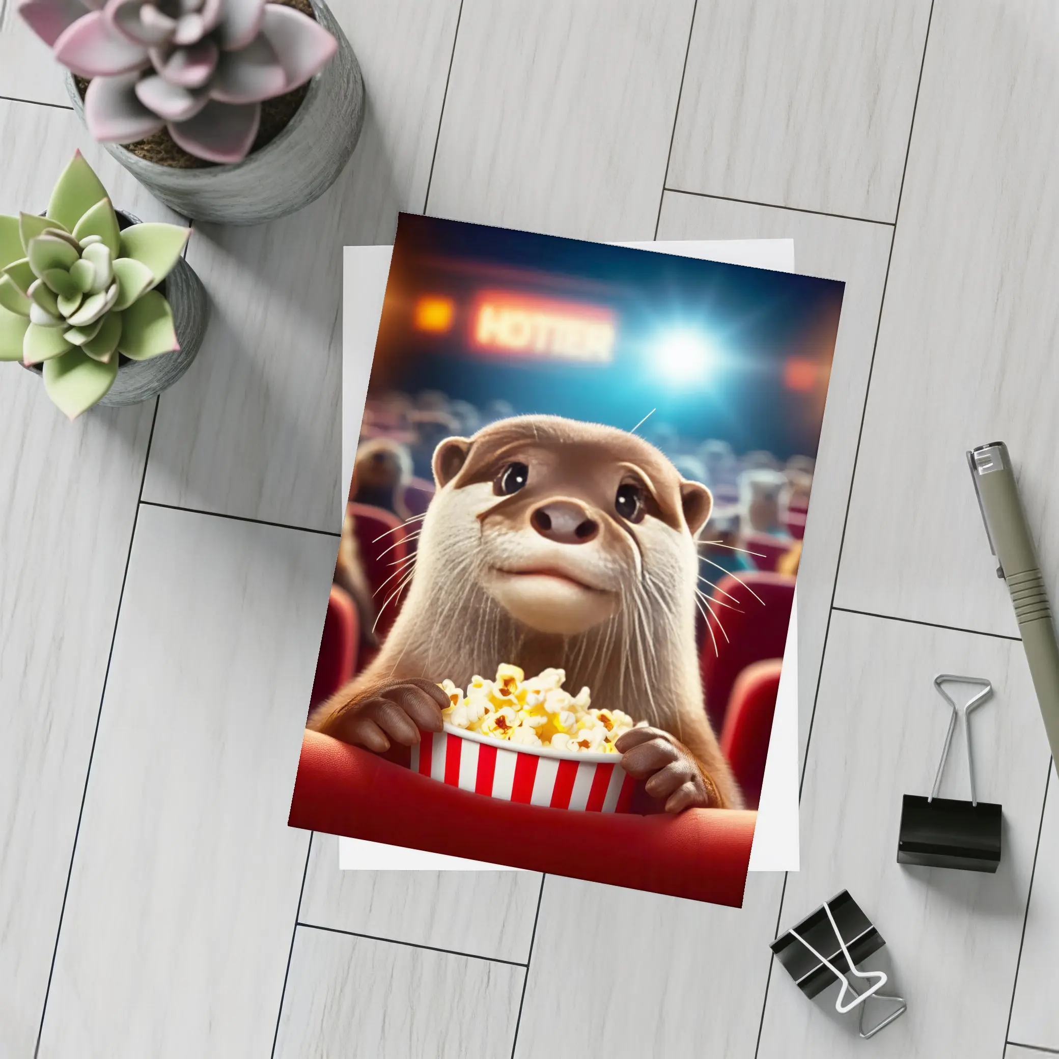 Otter Watching Movie With Popcorn – Postcards