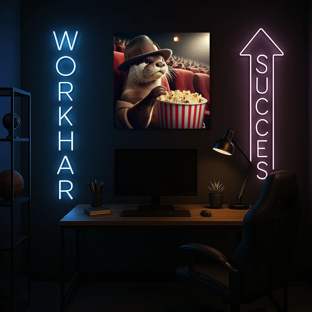 Otter Wearing Hat Eating Popcorn Cinema – Wall Art