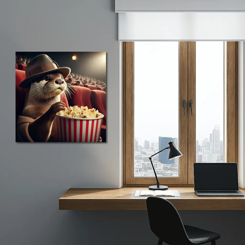 Otter Wearing Hat Eating Popcorn Cinema – Wall Art